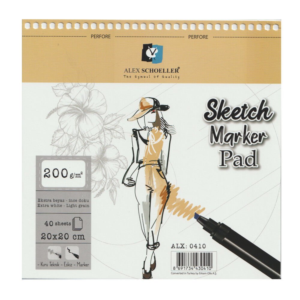 Alex Spiralli Sketch Marker Pad 20x20 Cm 200 Gr 40 Lı Alx-0410