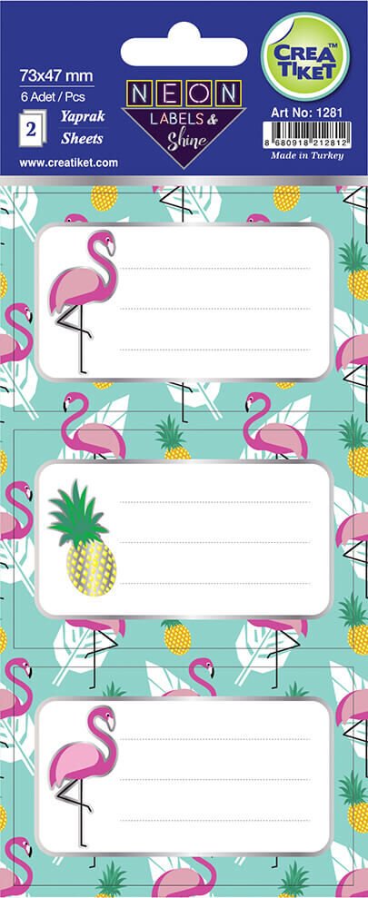 Crea Etiket Özel Efektli Neon Etiket - Flamingo