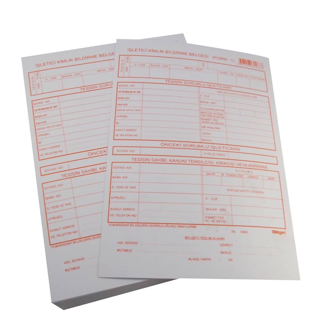 Özkan Form 1 ( İşletici Kimlik Belgesi )