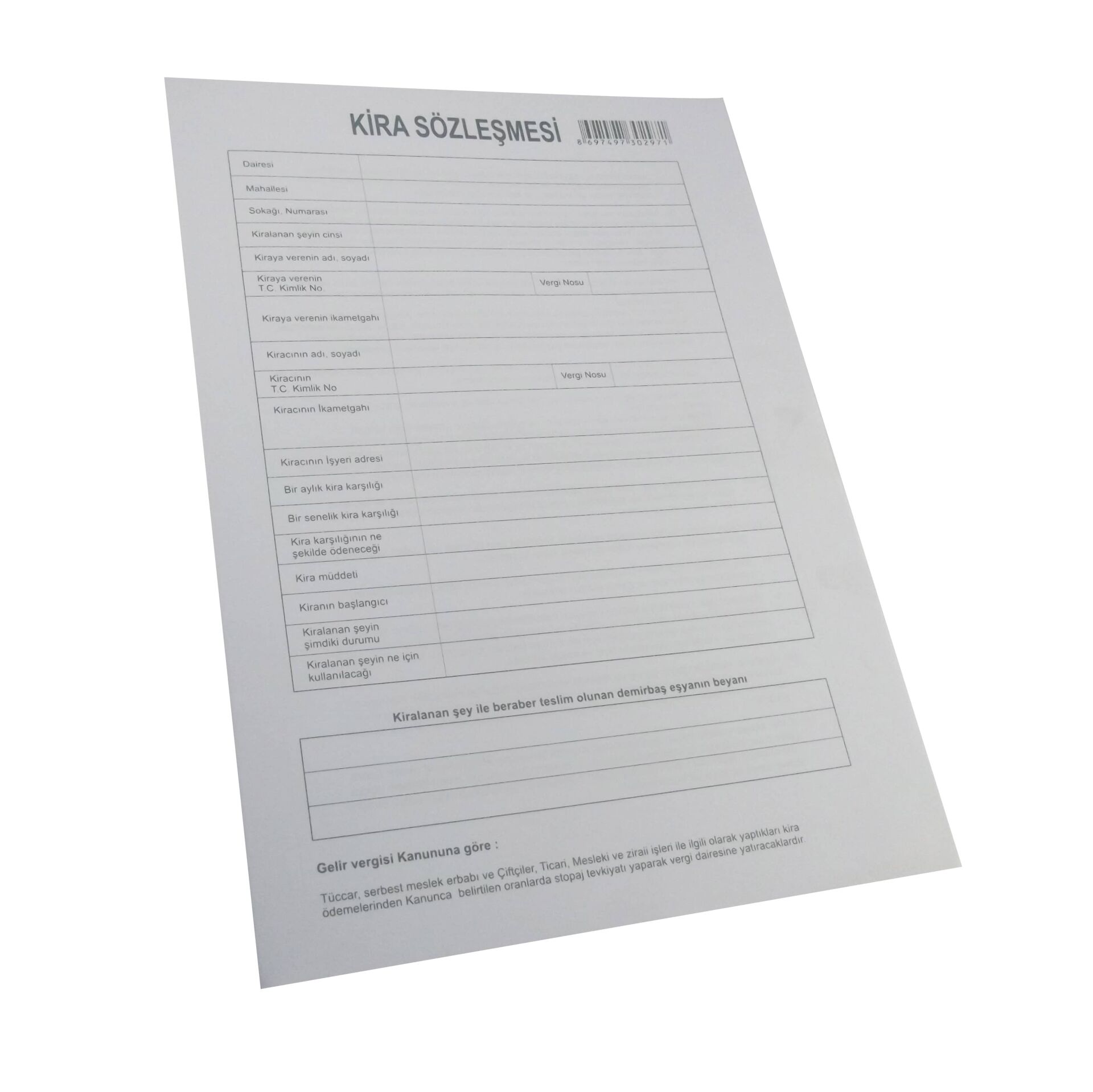 Özkan Kira Kontratı 1. Hamur 100 Lü