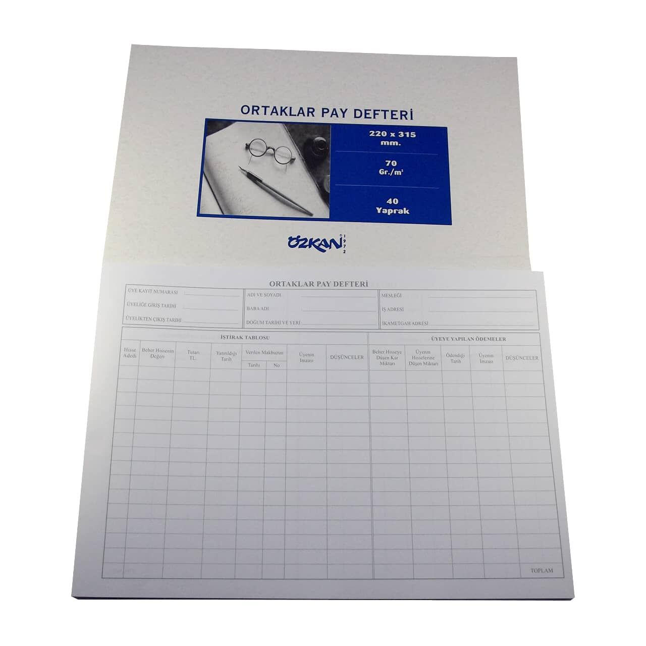 Özkan Ortaklar Pay Defteri 40 Yaprak