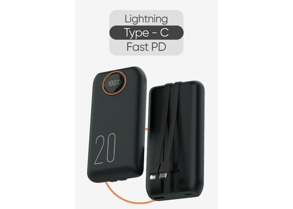 Snapron SNP-3013 20.000 Mah LCD Ekran Dahili Kablolu 22.5w Hızlı Şarj Powerbank
