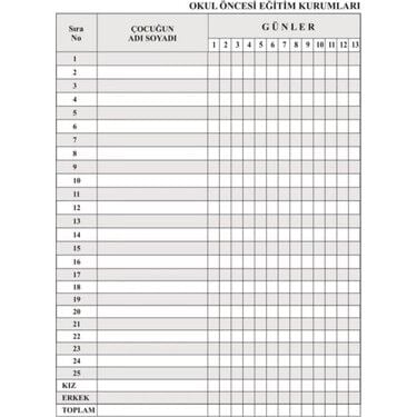 Okullar Anaokulu Ders Ve Yoklama Defteri