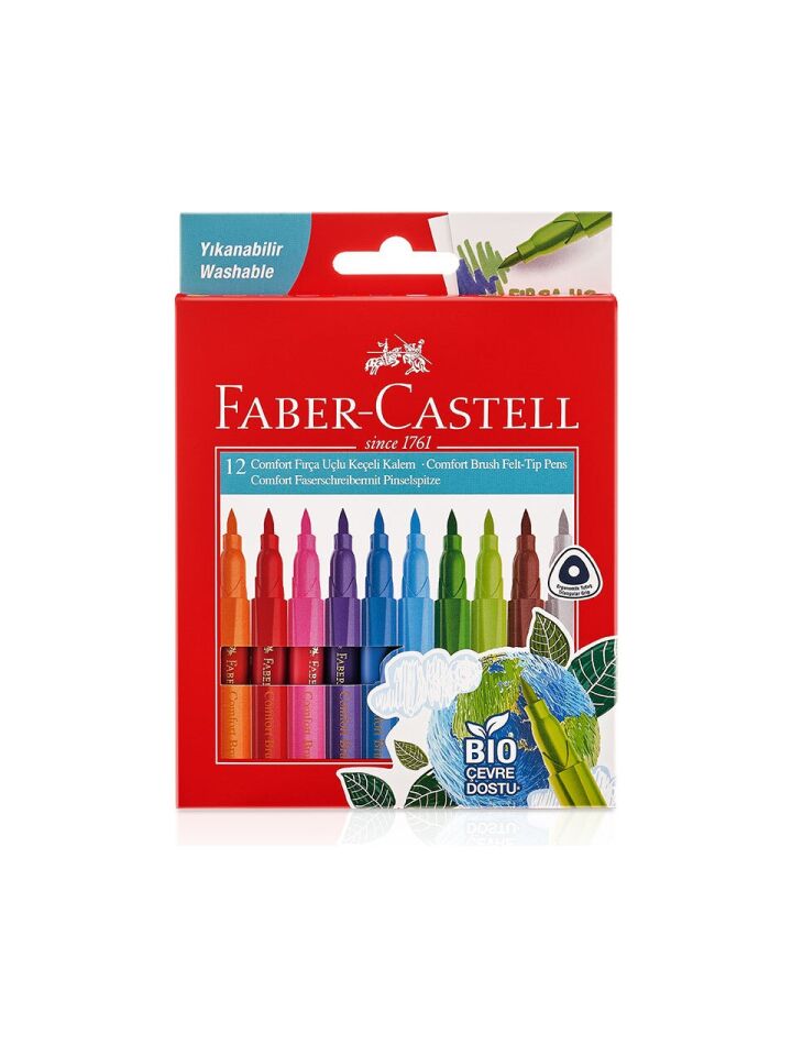 Faber-Castell Keçeli Kalem Bio Plastik Gövdeli Fırça Uç 12 Li