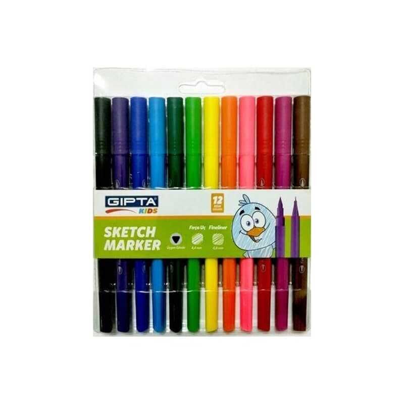 Gıpta Sketch Marker Fırça Uç+Fınelıner Pvc Çantalı 12 Renk