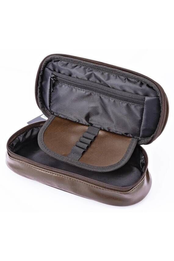 B Back Suni Deri Oval Kalemlik Kahve