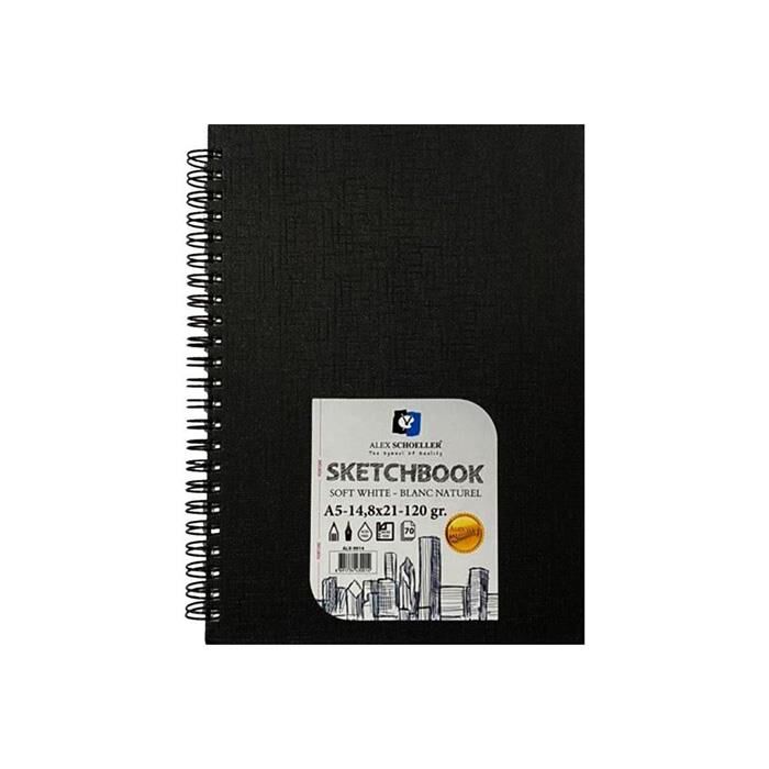 Alex Sert Kapak Spiralli Siyah Eskiz A5 120 Gr 70 Yaprak Alx-9914