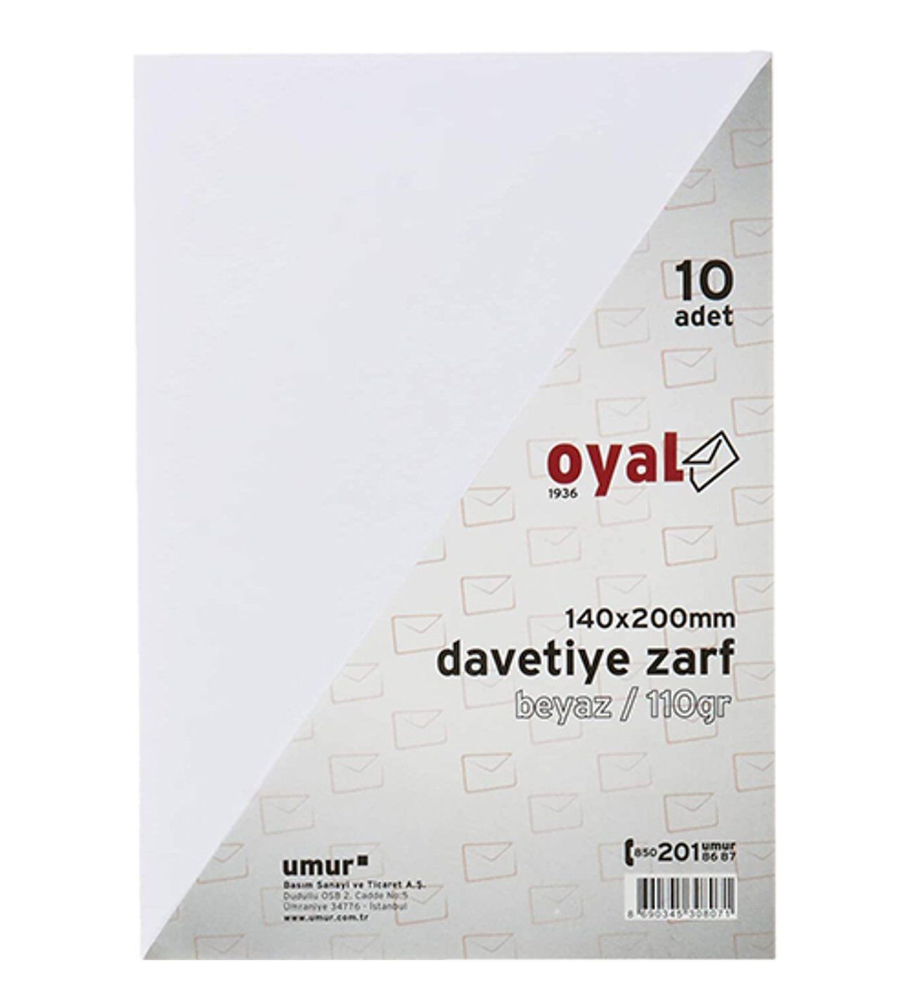 Oyal Davetiye Zarfı 14x20 Beyaz 110 Gr 10 Lu