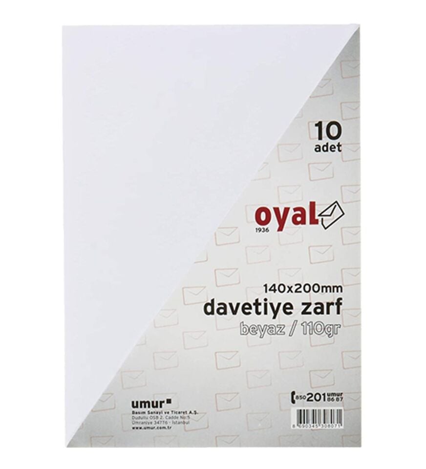 Oyal Davetiye Zarfı 14x20 Beyaz 110 Gr 10 Lu