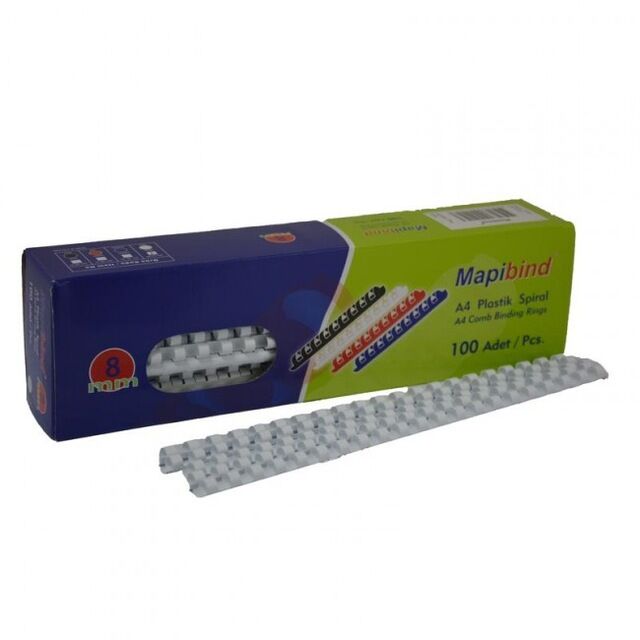 Mapibind Plastik Spiral Beyaz 8 Mm 100 Adet