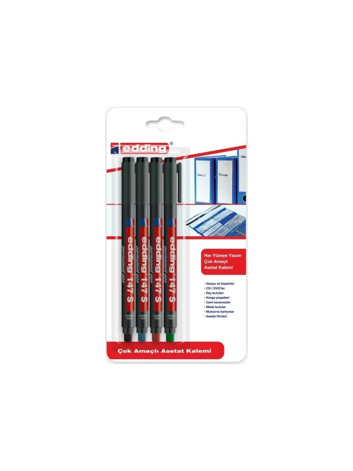 Edding Asetat Kalemi Silgili  E-147S 4 Lü Poşet