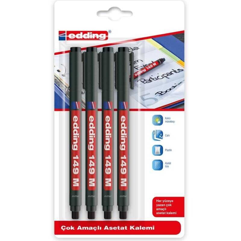 Edding Asetat Kalemi Silgili  E-149M 4 Lü Poşet