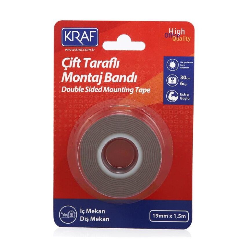 Kraf Montaj Bandı Çift Taraflı Extra Güçlü Dış Mekan 19 Mm x 1.5 M 2520G