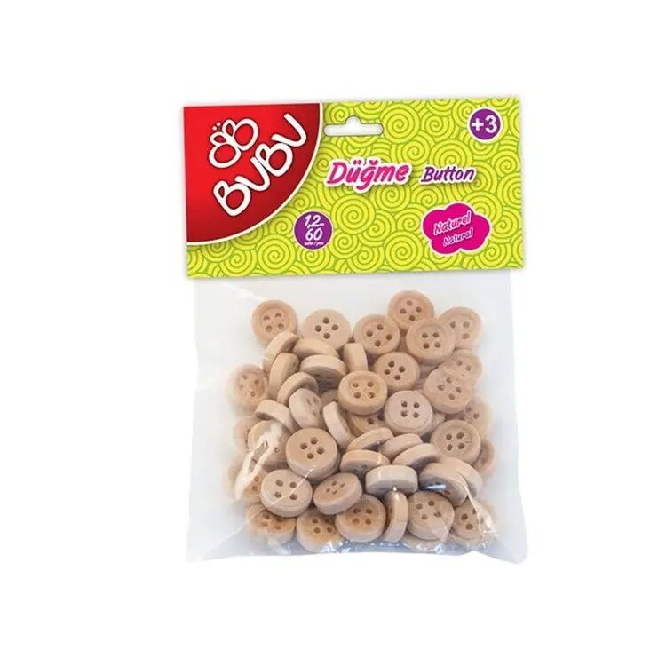 Bu-Bu Düğme 1,2 Cm 2,5 Cm 60 Lı Natural