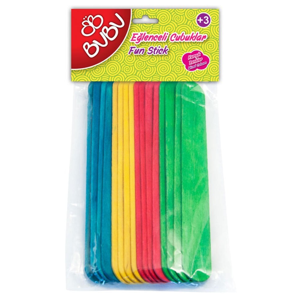 Bu-Bu Eğlenceli Çubuklar Renkli 15x1,8 Cm 40 Lı Uzun