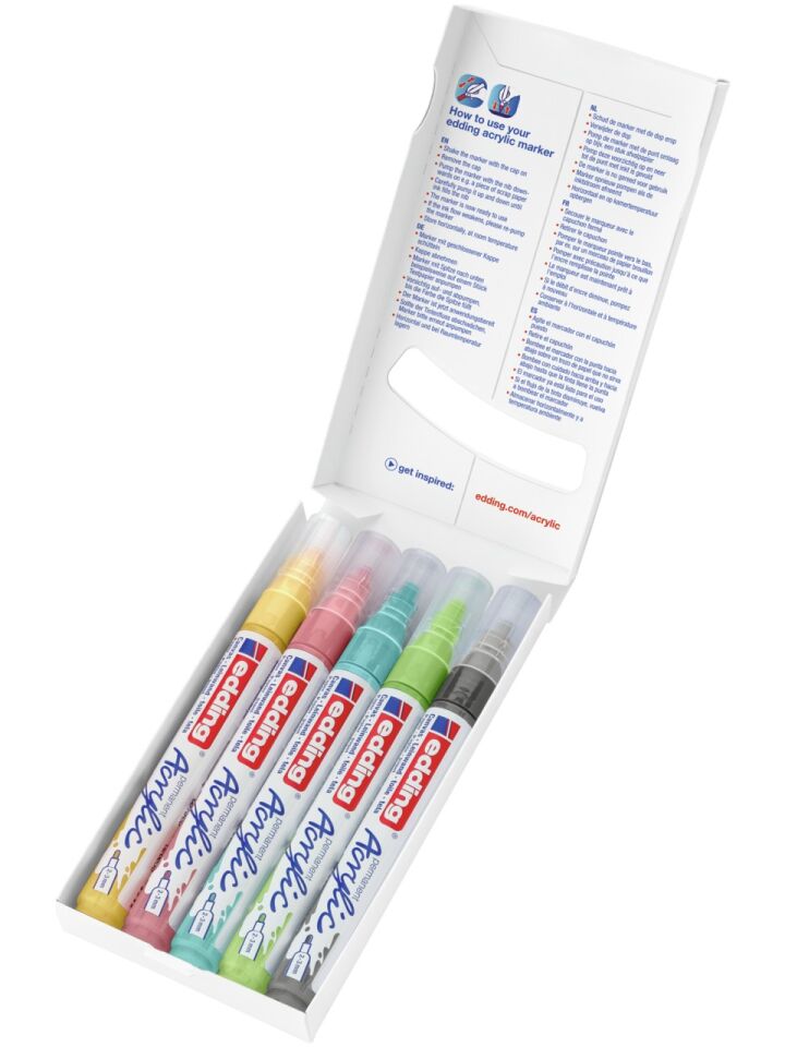 Edding Orta Uçlu Akrilik Markör 5 Li Set Pastel