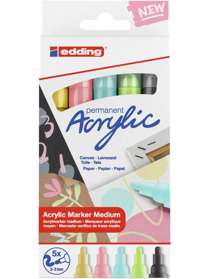Edding Orta Uçlu Akrilik Markör 5 Li Set Pastel