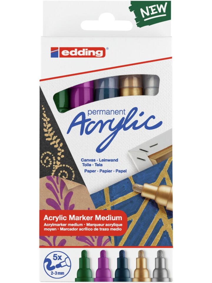 Edding Orta Uçlu Akrilik Markör 5 Li Set Festive