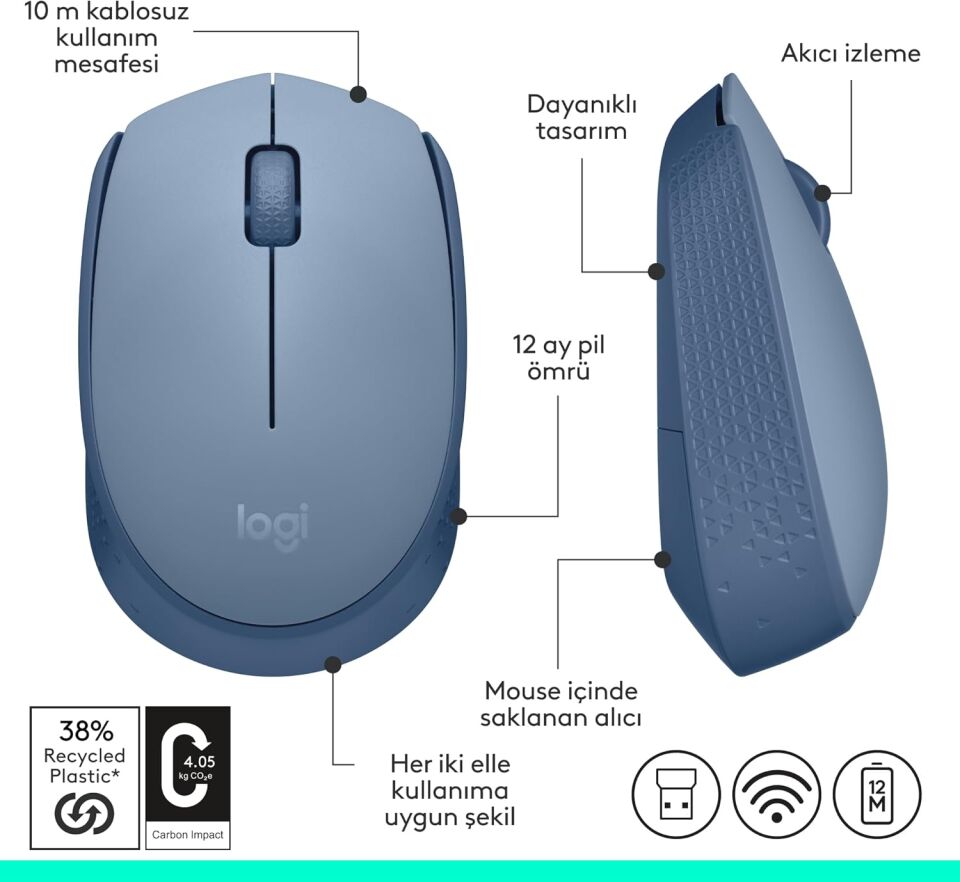 Logitech 910-006866 M171 Kablosuz Mavi Mouse