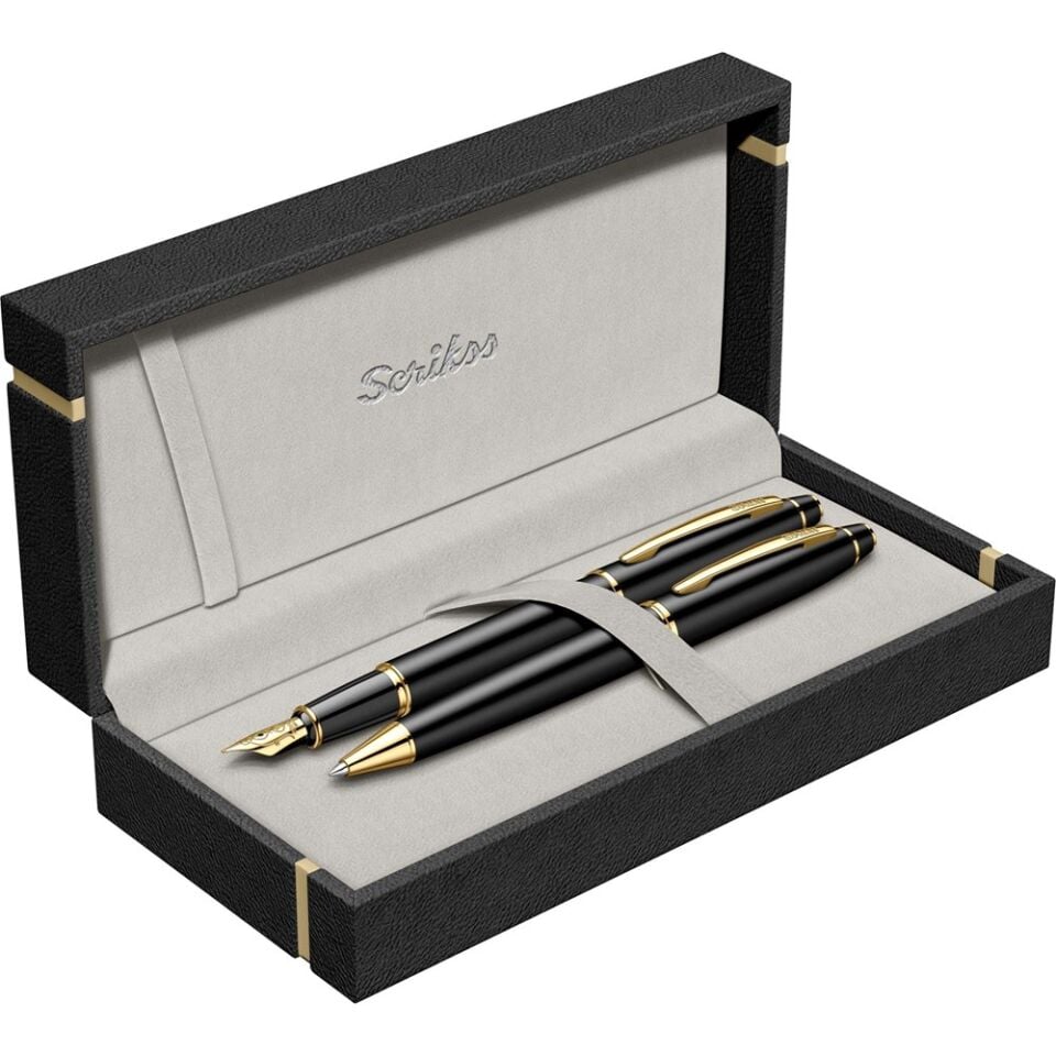 Scrikss 35 Dolmakalem - Tükenmez Kalem 2 Li Set Mat Siyah Altın