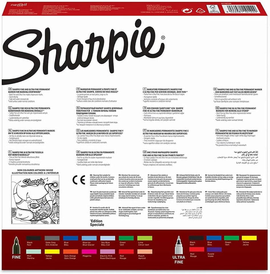 Sharpie Fine Permanent Markör 20 Li Karışık Kutu - Gergedan
