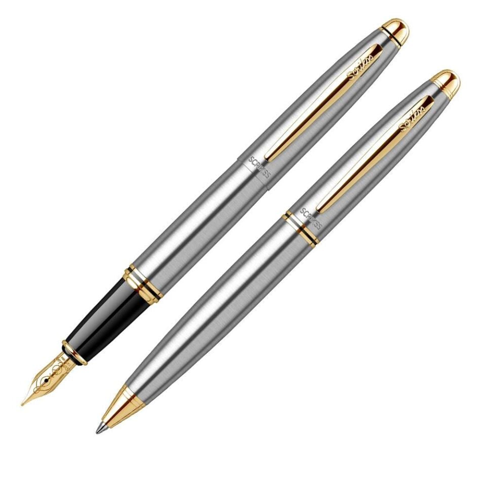 Scrikss 88 Dolmakalem - Tükenmez Kalem 2 Li Set Gold Krom