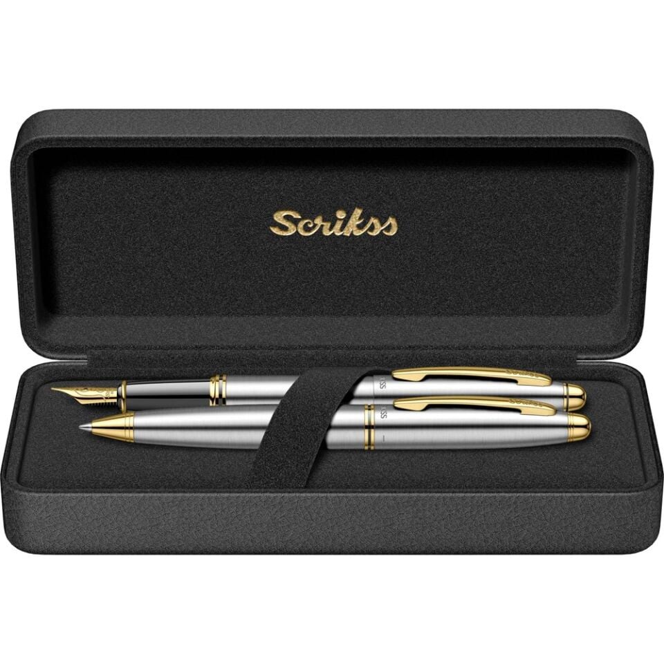 Scrikss 88 Dolmakalem - Tükenmez Kalem 2 Li Set Gold Krom