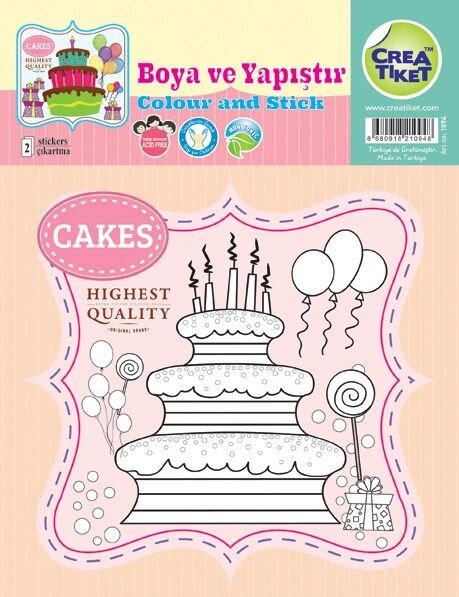 Crea Etiket Happy Birthday 1 - Üç Katlı Pasta ( Pembe )
