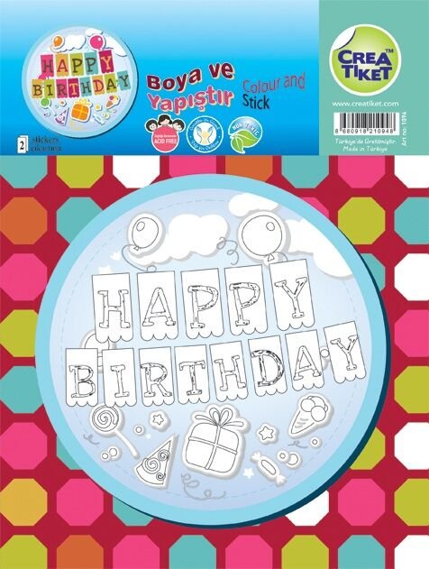 Crea Etiket Happy Birthday 1 - Üç Katlı Pasta ( Pembe )