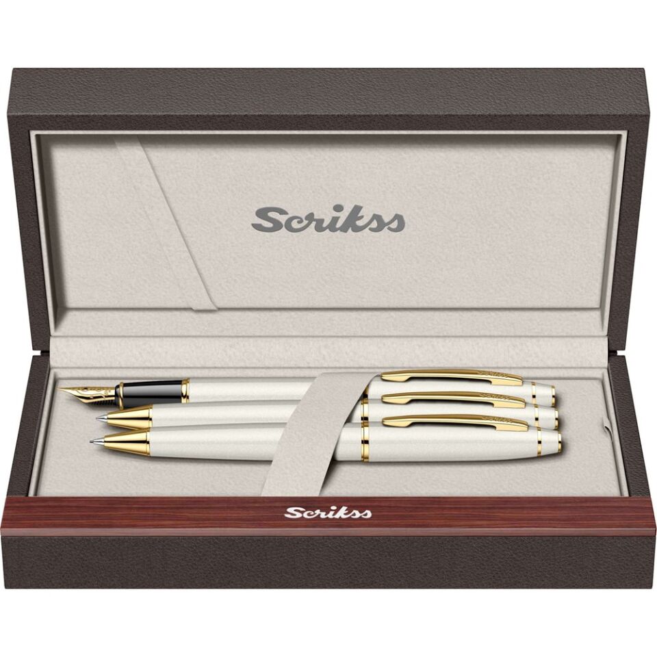 Scrikss 35 Dolmakalem - Tükenmez Kalem - Versatil 3 Lü Set Beyaz Altın