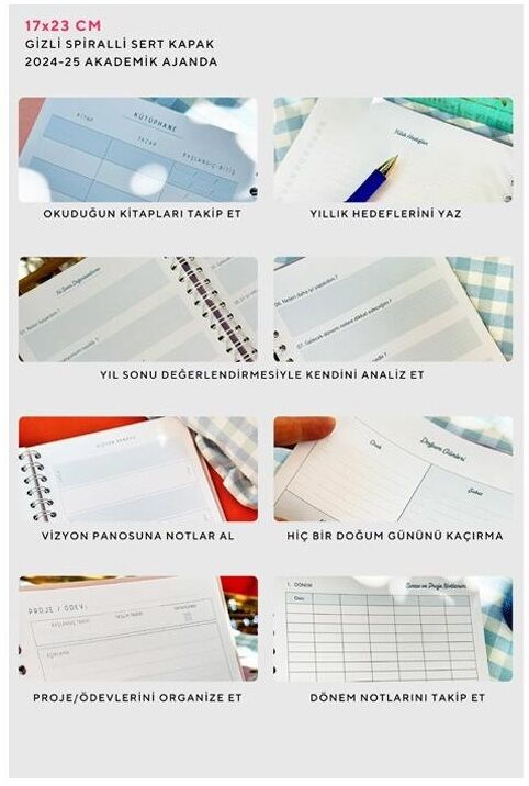 Victoria's Journals 17x23 Cm 17x23 Gizli Spiralli Akademik Ajanda 2024-2025  100 Gr 192 Sayfa