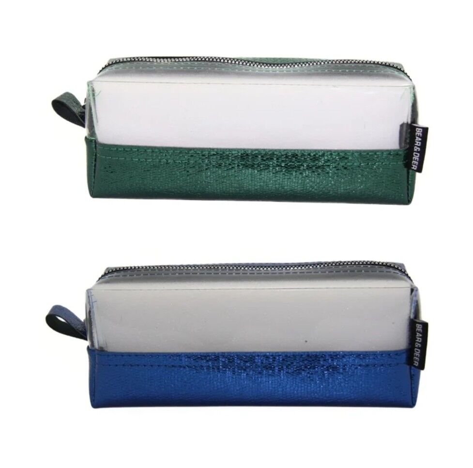 B&D Metalik Suni Deri Şeffaf Kalem Çantası Büyük Boy