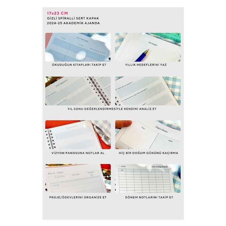 Victoria's Journals 17x23 Cm 17x23 Gizli Spiralli Akademik Ajanda 2024-2025  100 Gr 192 Sayfa