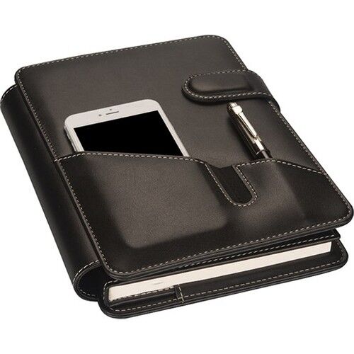 2K Tarihsiz Çizgili 15x25 Cm İç Defterli 4 Halkalı Telefon Kılıflı Kapaklı Deri Organizer siyah