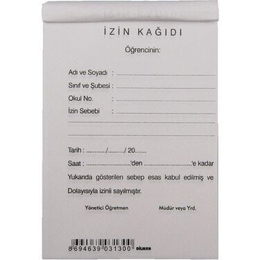 Okullar Öğrenci İzin Kağıdı