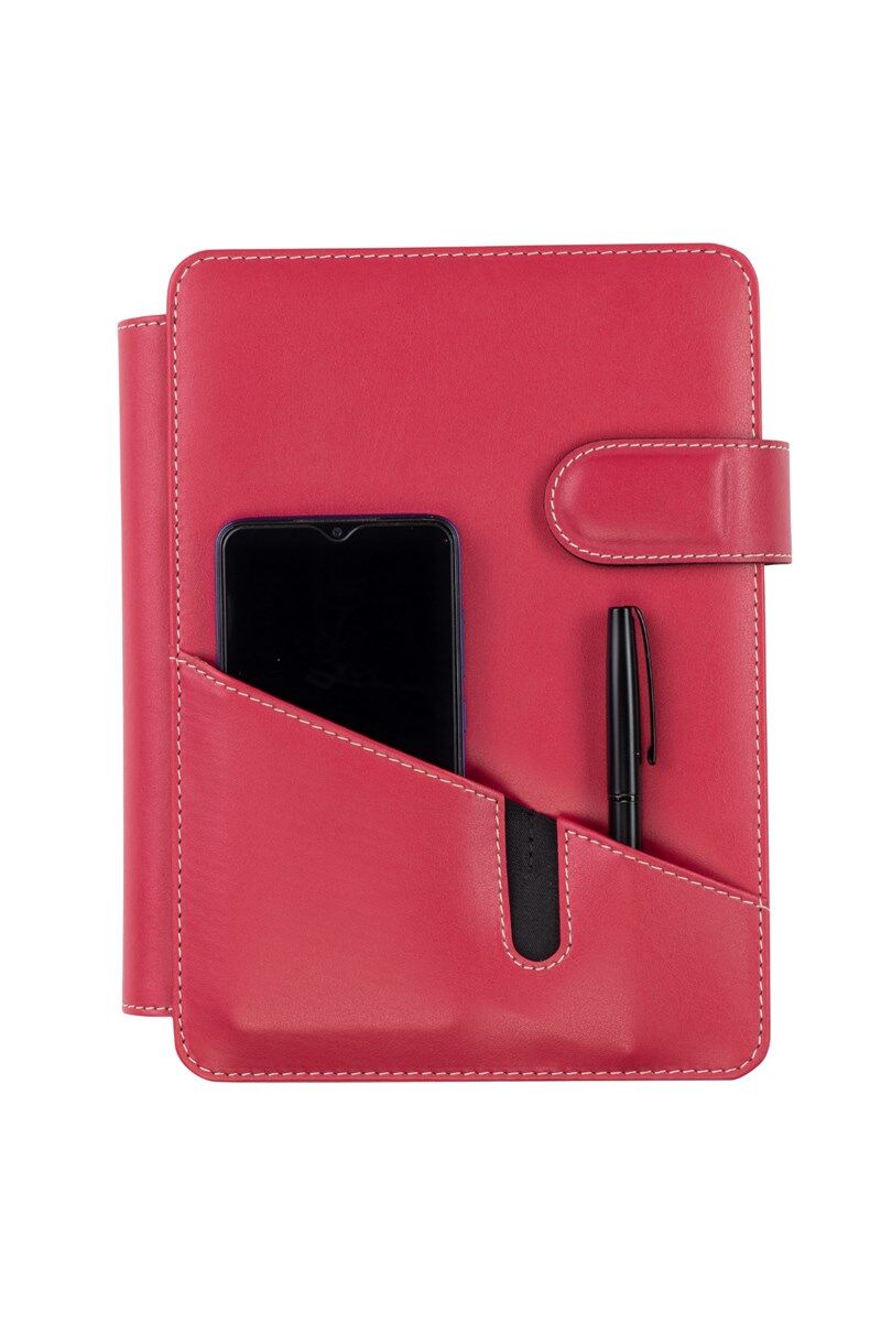 2K Tarihsiz Çizgili 15x21 Cm İç Defterli 4 Halkalı Telefon Kılıflı Kapaklı Deri Organizer Fuşya