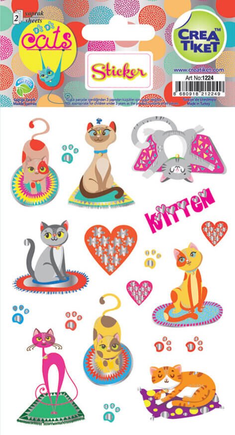 Crea Etiket Yaldızlı Çıkartma - Kedi