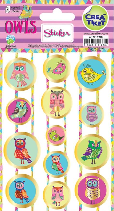 Crea Etiket Yaldızlı Çıkartma - Baykuş