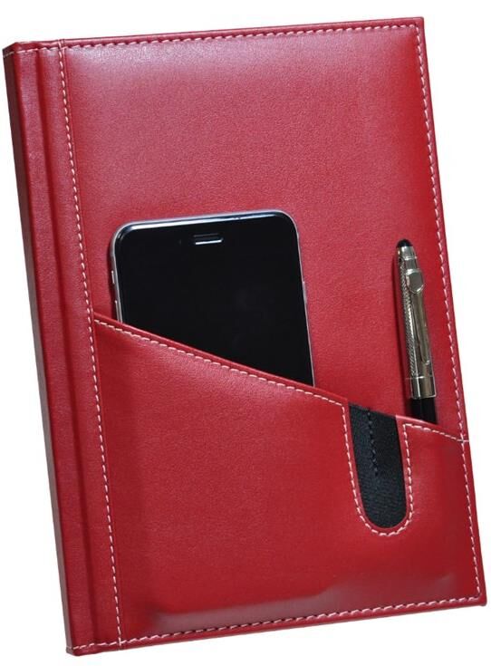 2K Deri Kapak Defter Ajanda Tarihsiz Kareli 5468 Kırmızı 17x24 Cm