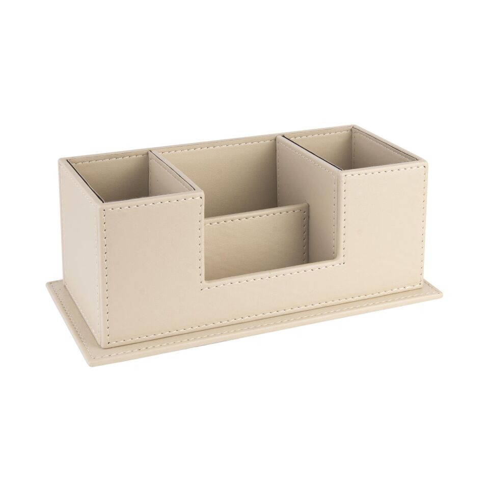 2k Masaüstü Deri Organizer Kalemlik 4 Gözlü Desktop Organizer Rainbow Vegan 10x12x25 Cm Bej