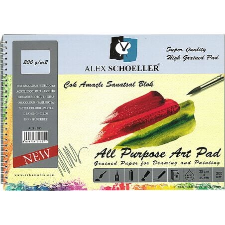 Alex Çok Amaçlı Spiralli Resim Defteri 25x35 Cm 200 Gr 15 Li Alx-893