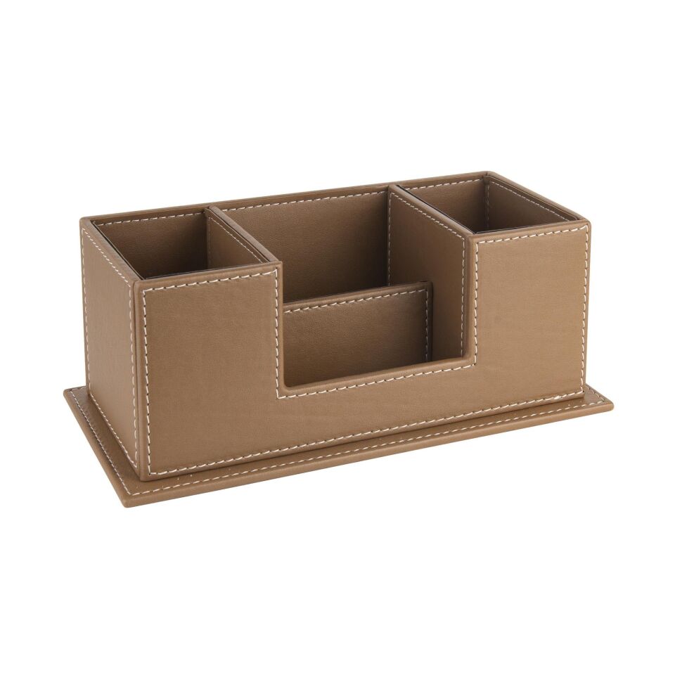 2k Masaüstü Deri Organizer Kalemlik 4 Gözlü Desktop Organizer Rainbow Vegan 10x12x25 Cm Vizon