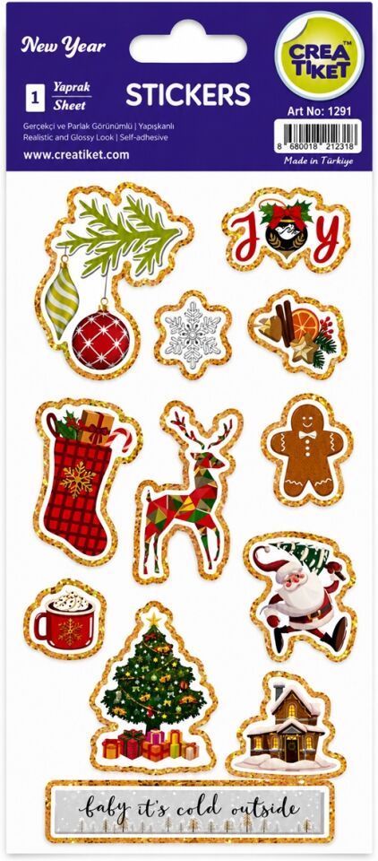 Crea Etiket New Year Sticker Yaldızlı