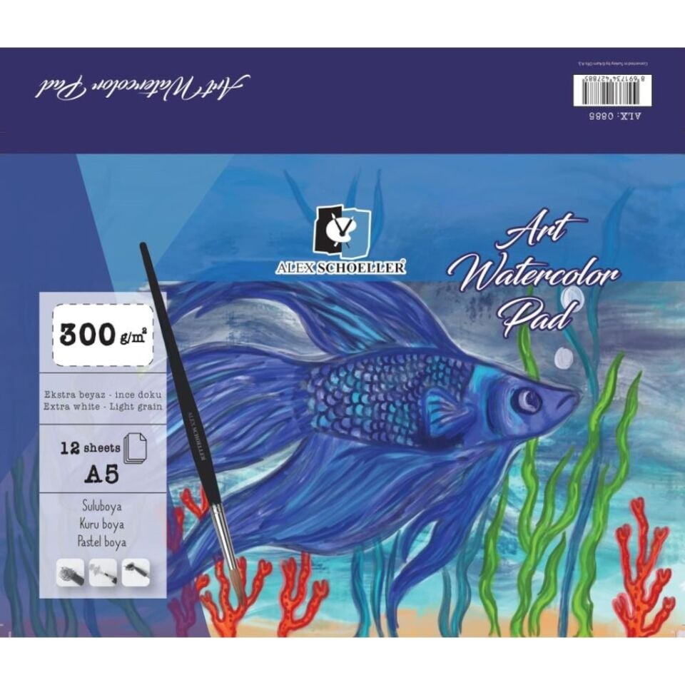 Alex Yapışkanlı Art Suluboya Defteri A5 300 Gr 12 Li Alx-0885
