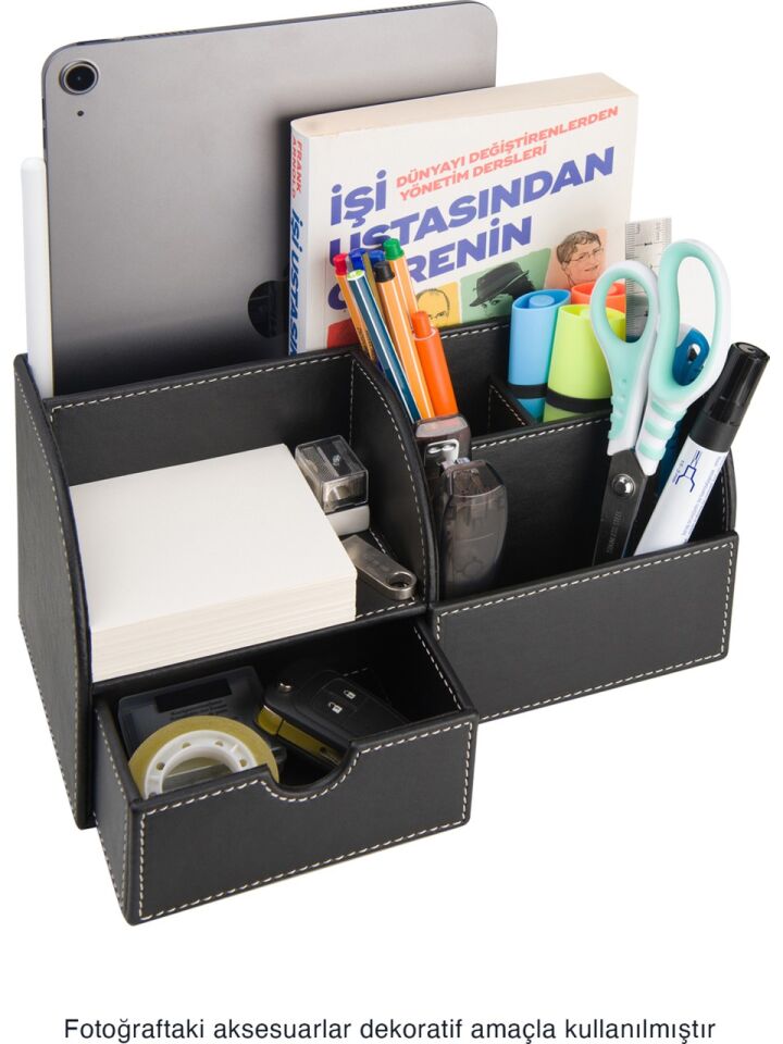 2K Masaüstü Düzenleyici 6 Gözlü Çekmeceli Destop Organizer Vegan 24,5x13x12 Siyah