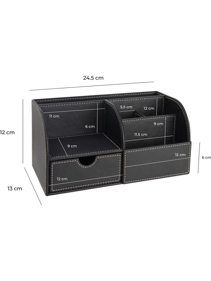 2K Masaüstü Düzenleyici 6 Gözlü Çekmeceli Destop Organizer Vegan 24,5x13x12 Siyah