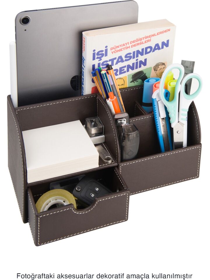 2K Masaüstü Düzenleyici 6 Gözlü Çekmeceli Destop Organizer Vegan 24,5x13x12 Kahve