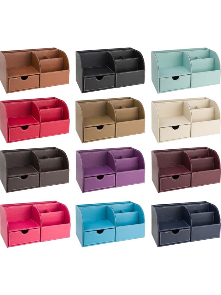 2K Masaüstü Düzenleyici 6 Gözlü Çekmeceli Destop Organizer Vegan 24,5x13x12 Kahve