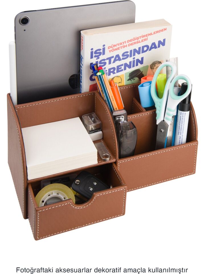 2K Masaüstü Düzenleyici 6 Gözlü Çekmeceli Destop Organizer Vegan 24,5x13x12 Taba