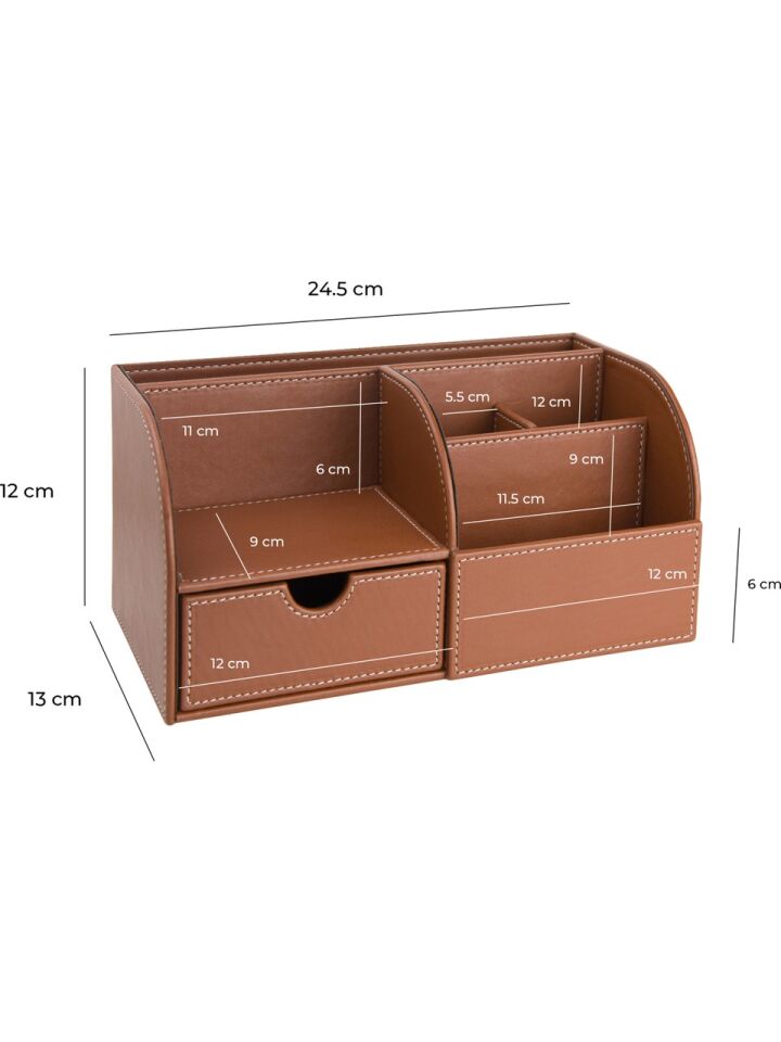 2K Masaüstü Düzenleyici 6 Gözlü Çekmeceli Destop Organizer Vegan 24,5x13x12 Taba
